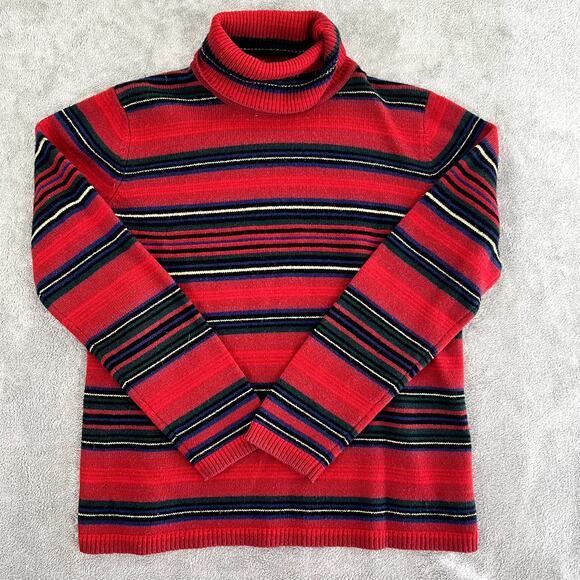 Vintage Lauren Ralph Lauren 90's Striped Lambs Wool Sweater Turtleneck Women's M - Picture 1 of 10